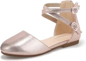 PANDANINJIA Girls Dress Shoes Flats Wedding Party School Toddler Little Kids Ankle Strap Ballet Flats Sandals