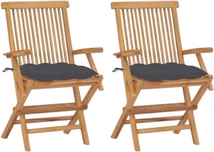 Patio Chairs 2 Pcs Solid Teak Wood with Anthracite Cushions, Foldable Outdoor Furniture for Garden, Poolside, Deck, Backyard