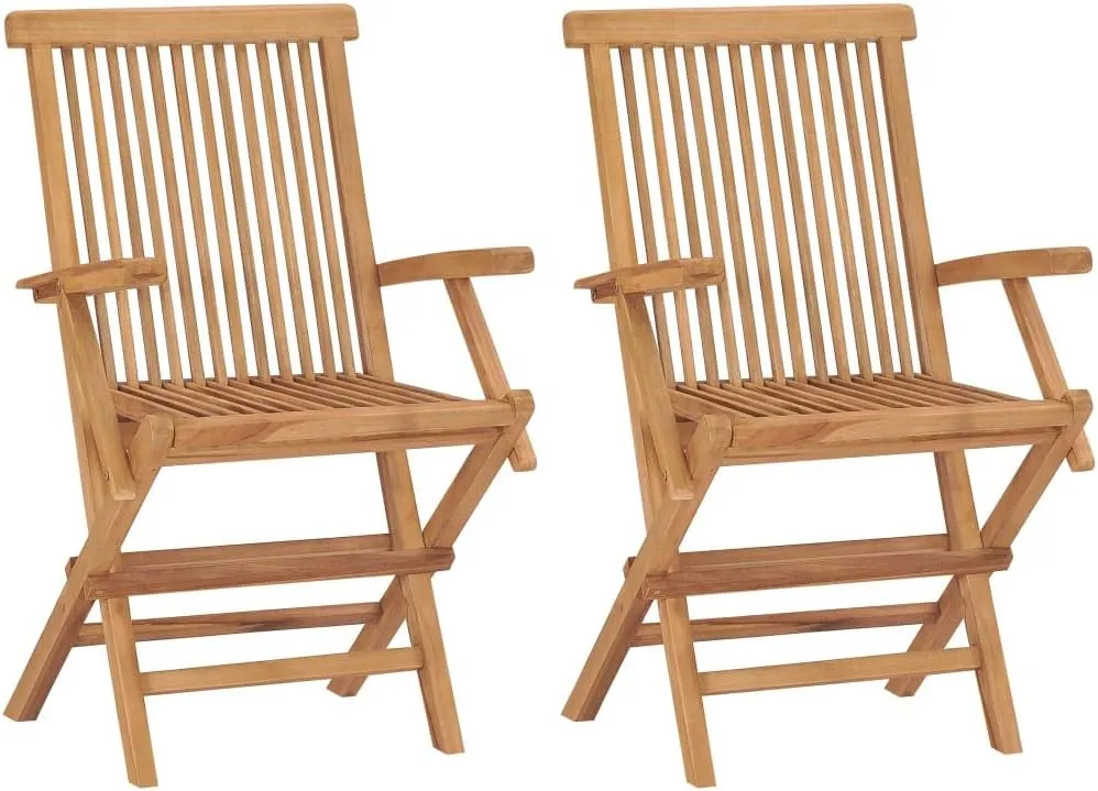 Patio Chairs 2 Pcs Solid Teak Wood with Anthracite Cushions, Foldable Outdoor Furniture for Garden, Poolside, Deck, Backyard