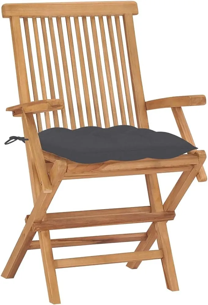 Patio Chairs 2 Pcs Solid Teak Wood with Anthracite Cushions, Foldable Outdoor Furniture for Garden, Poolside, Deck, Backyard