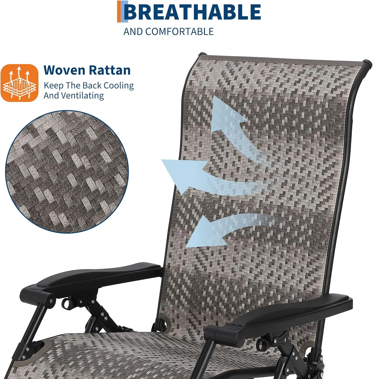 Patio Rattan Reclining Folding Chair, Adjustable & Portable Lounge Chair with Widened Armrest & Heavy Duty Wicker for Indoor, Poolside, Balcony, Backyard, Garden, Patio