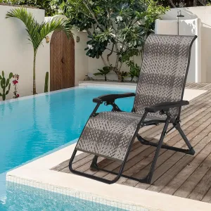 Patio Rattan Reclining Folding Chair, Adjustable & Portable Lounge Chair with Widened Armrest & Heavy Duty Wicker for Indoor, Poolside, Balcony, Backyard, Garden, Patio