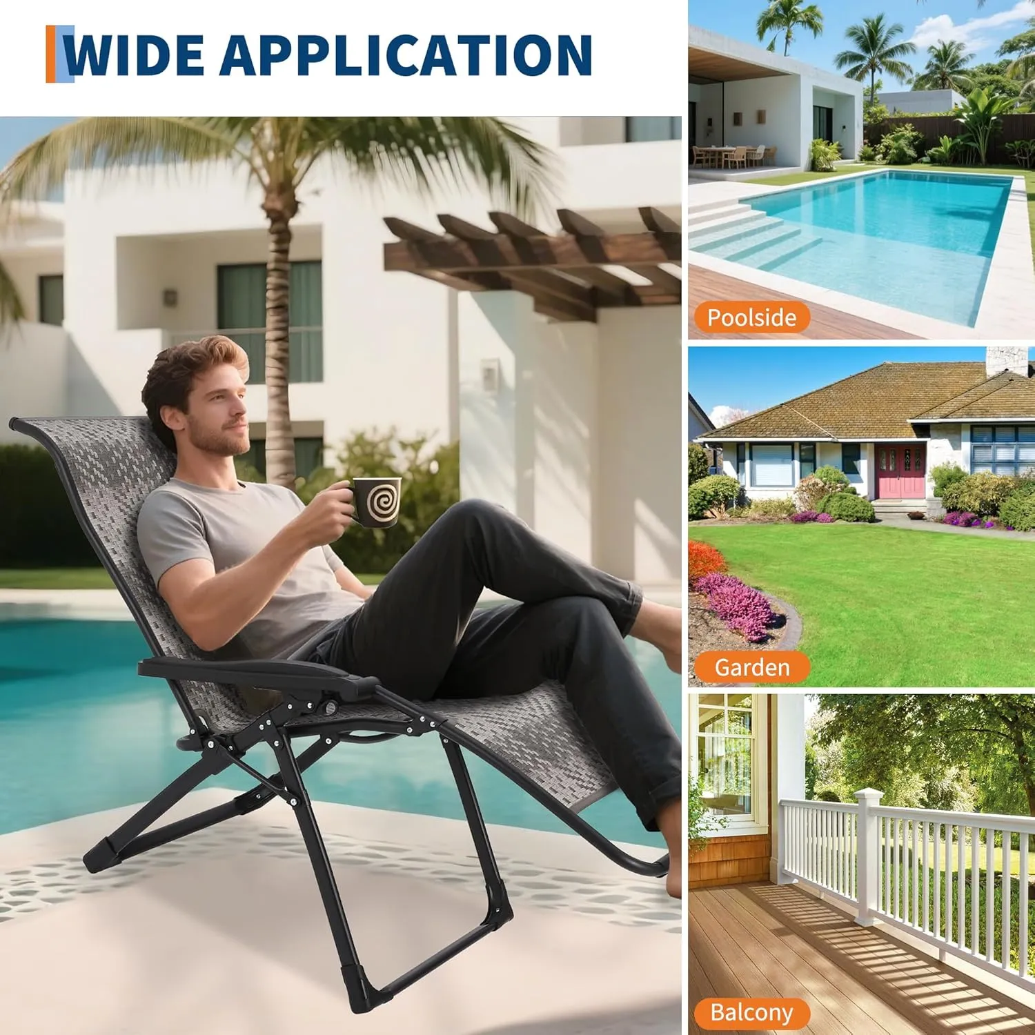 Patio Rattan Reclining Folding Chair, Adjustable & Portable Lounge Chair with Widened Armrest & Heavy Duty Wicker for Indoor, Poolside, Balcony, Backyard, Garden, Patio