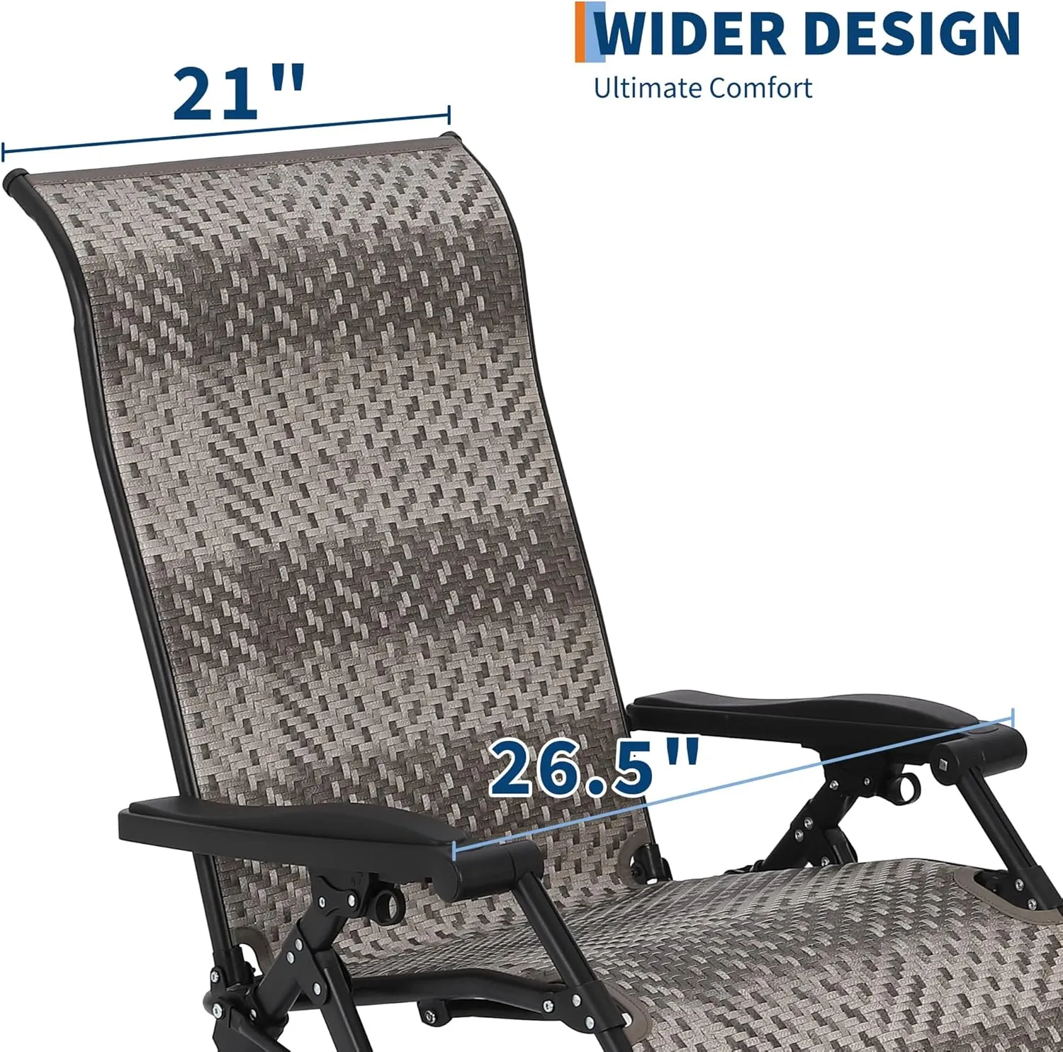 Patio Rattan Reclining Folding Chair, Adjustable & Portable Lounge Chair with Widened Armrest & Heavy Duty Wicker for Indoor, Poolside, Balcony, Backyard, Garden, Patio