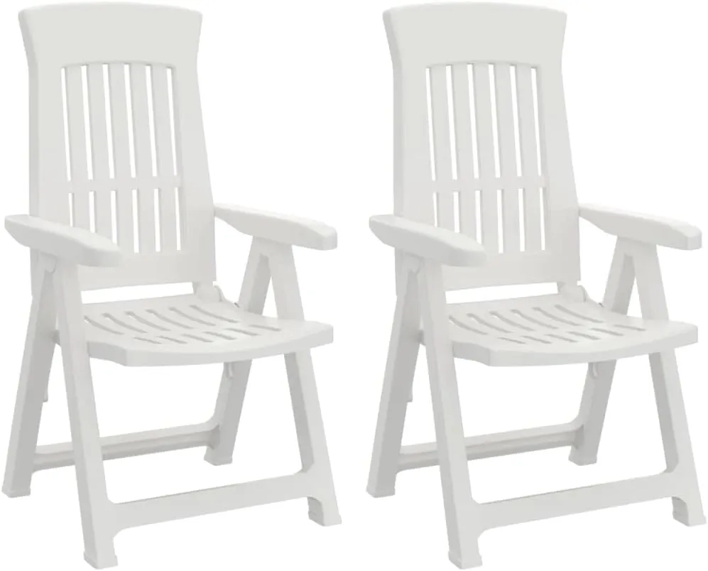 Patio Reclining Chairs 2 Pack White PP Adjustable Backrest Outdoor Furniture Foldable Lounge Chairs for Pool Beach Camping Backyard