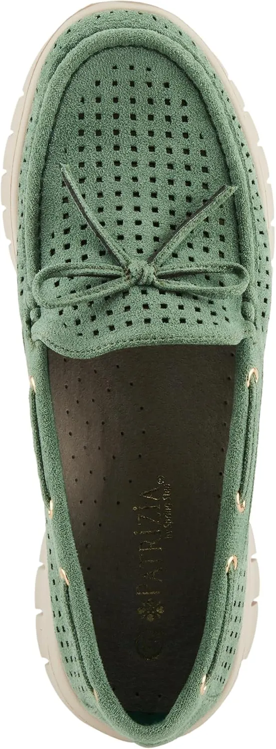 PATRIZIA Women's Aboard Moccasin Loafers – Microsuede Slip-On Shoes with Elegant Square-Dot Perforation, Bow Accent, and Cushioned Comfort Footbed