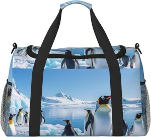 Penguin Antarctica Ice Travel Duffel Bag Lightweight Waterproof Carry On Tote Bag Foldable Weekender Overnight Bags Sport Gym Bag For Women Men