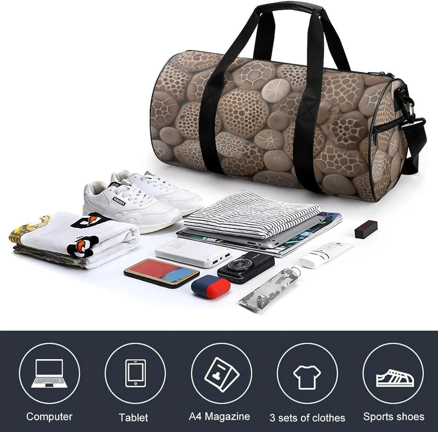 Petoskey Stone Duffel Bag for Men Women Gym Bag Sports Small Overnight Bag for Travel Weekender, 17.7in/9in/9in, XB0606009