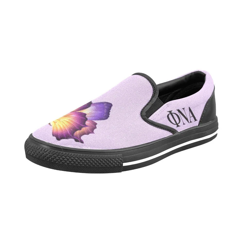 phi_nu_alpha_butterfly-slip on shoe Women's Slip-on Canvas Shoes (Model 019)