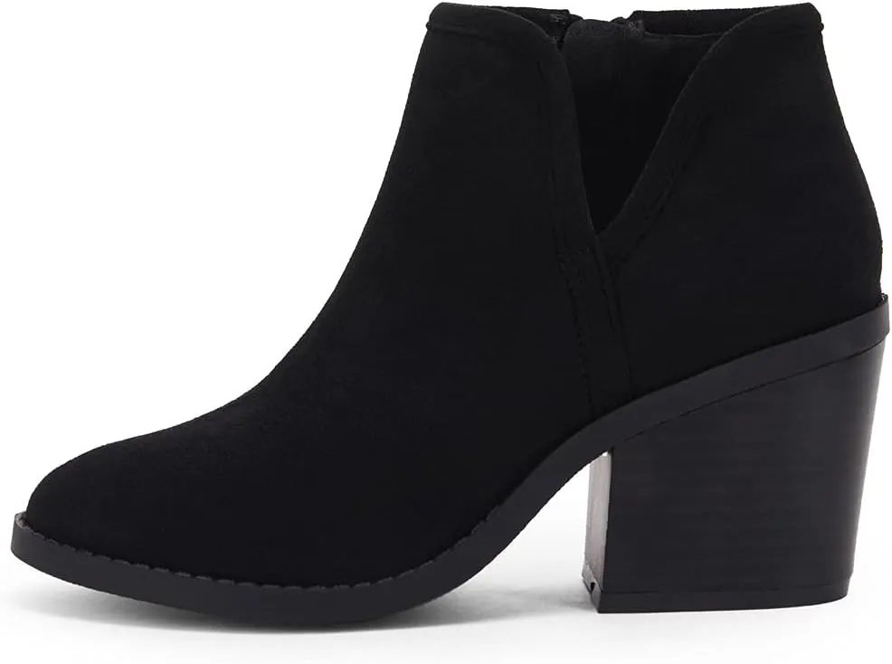 PiePieBuy Womens Ankle Boots Chunky Stacked Heel Slip on Shoes Faux Suede Side Zipper Casual Western Booties