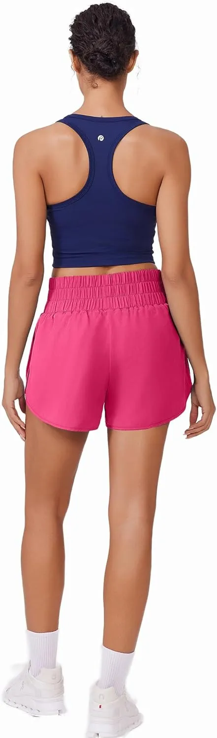 PINSPARK Running Shorts for Women Quick Dry High Waisted Athletic Short 2 in 1 Workout Gym Shorts with Zipper Pockets