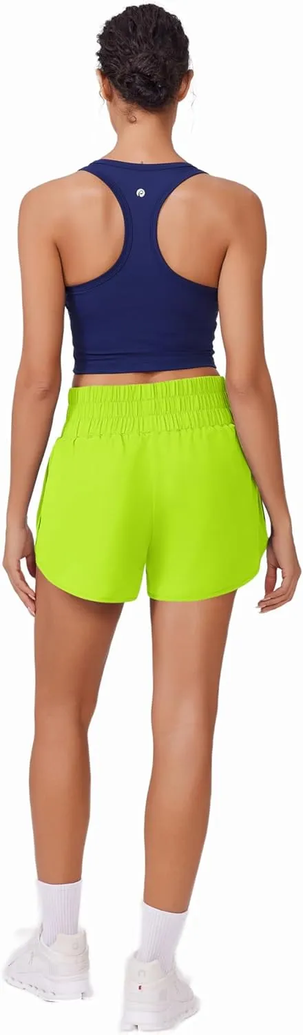 PINSPARK Running Shorts for Women Quick Dry High Waisted Athletic Short 2 in 1 Workout Gym Shorts with Zipper Pockets