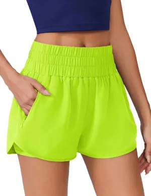 PINSPARK Running Shorts for Women Quick Dry High Waisted Athletic Short 2 in 1 Workout Gym Shorts with Zipper Pockets