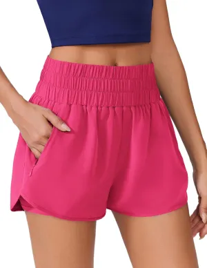 PINSPARK Running Shorts for Women Quick Dry High Waisted Athletic Short 2 in 1 Workout Gym Shorts with Zipper Pockets