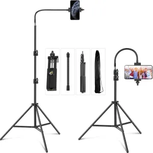 Pixel Adjustable Cell Phone Tripod 27inch to 80inch for iPhone & Camera Video Recording Vlogging/Streaming/Photography Rotatable Stand