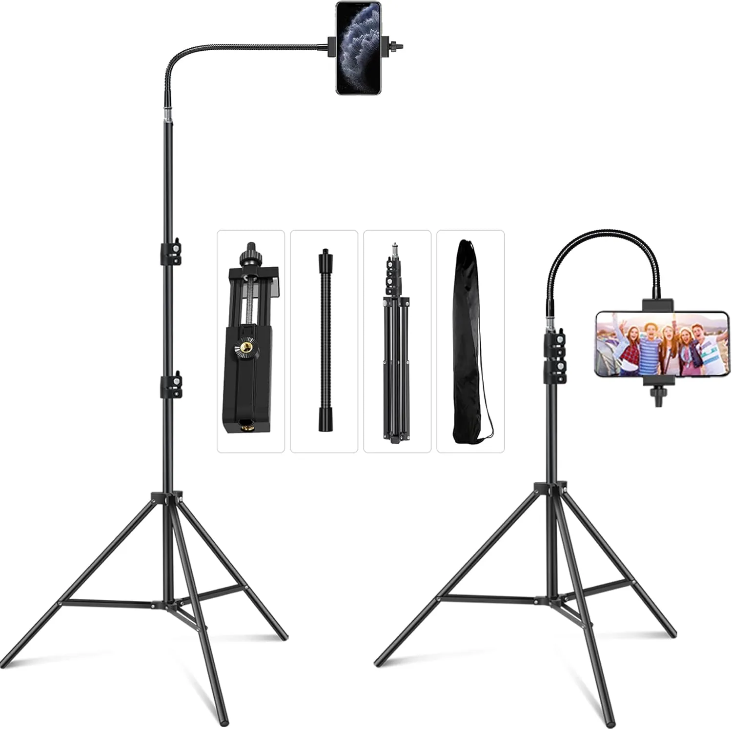 Pixel Adjustable Cell Phone Tripod 27inch to 80inch for iPhone & Camera Video Recording Vlogging/Streaming/Photography Rotatable Stand