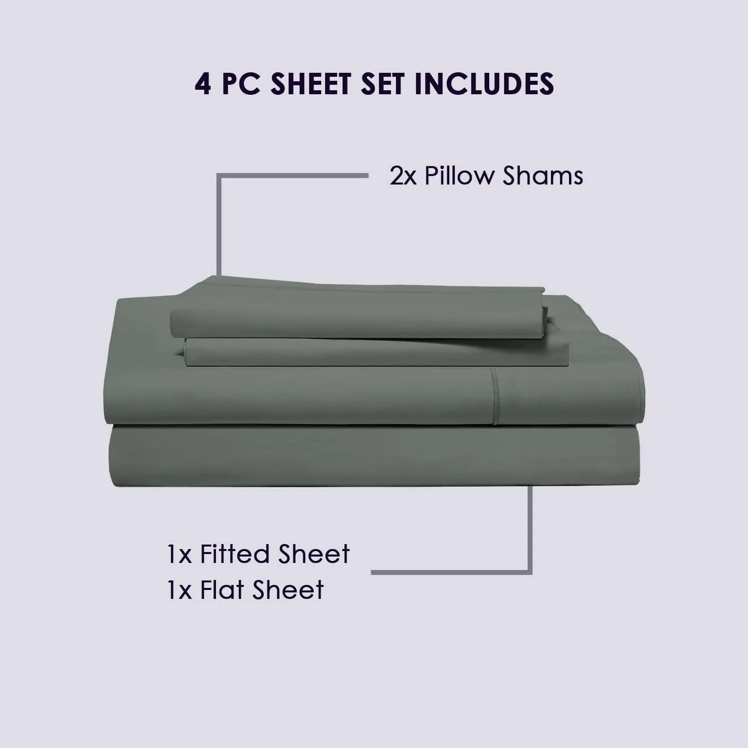 Pizuna Pure 100% Cotton Sheets Full Size, 800 Thread Count Long Staple Cotton Crisp Sateen Sheets Full with 15inch Deep Pocket (Combed Dark Grey Cotton Sheets Full)
