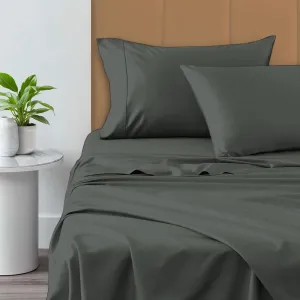 Pizuna Pure 100% Cotton Sheets Full Size, 800 Thread Count Long Staple Cotton Crisp Sateen Sheets Full with 15inch Deep Pocket (Combed Dark Grey Cotton Sheets Full)