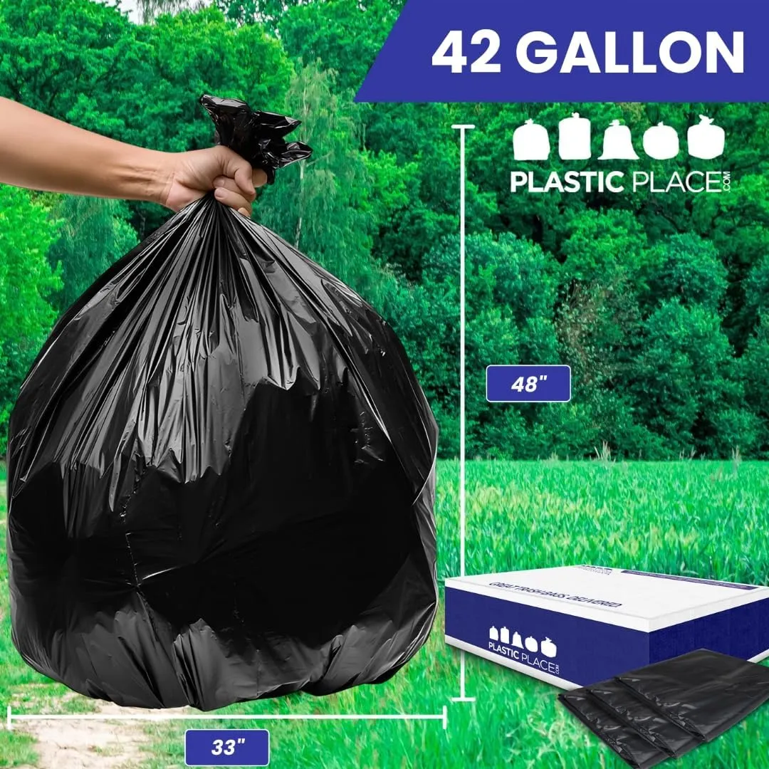Plasticplace Contractor Trash 42 Gallon │ 3.0 Mil │ Black Heavy Duty Garbage Bag │ 33” x 48” (50 Count) (CON50)
