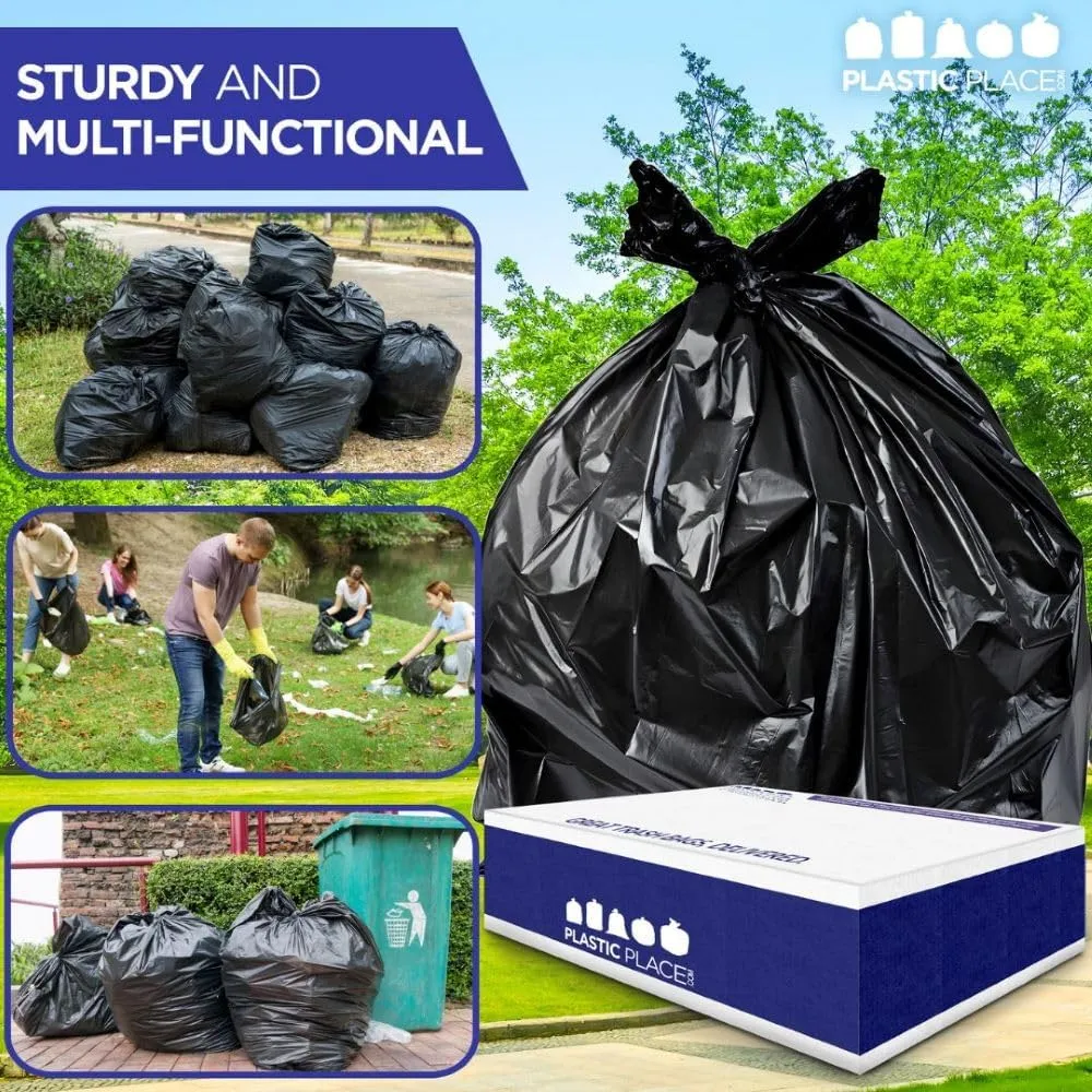 Plasticplace Contractor Trash 42 Gallon │ 3.0 Mil │ Black Heavy Duty Garbage Bag │ 33” x 48” (50 Count) (CON50)
