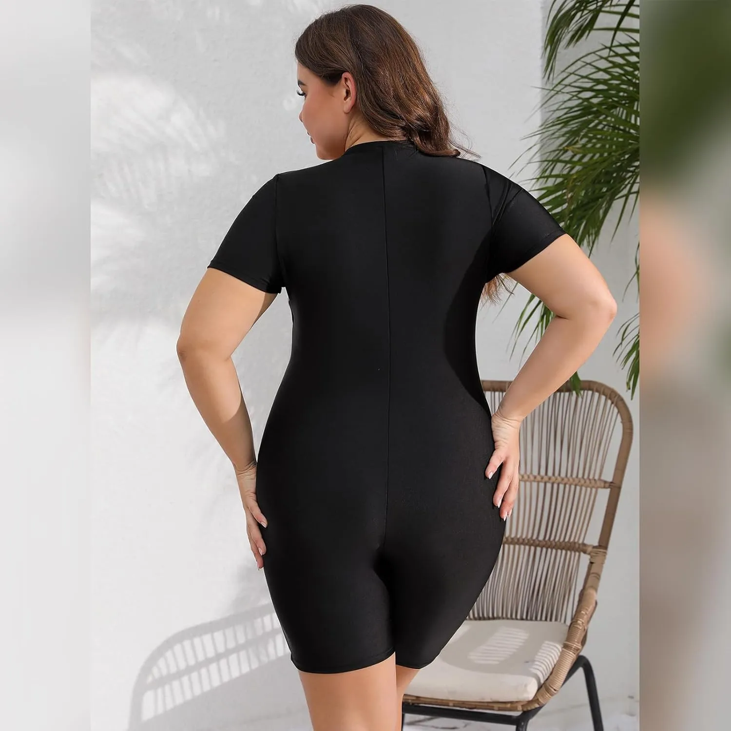 Plus Size Rash Guard for Women Zip Up High Stretchy Long Sleeve One Piece Sun Protection Swimsuits Bathing Suit