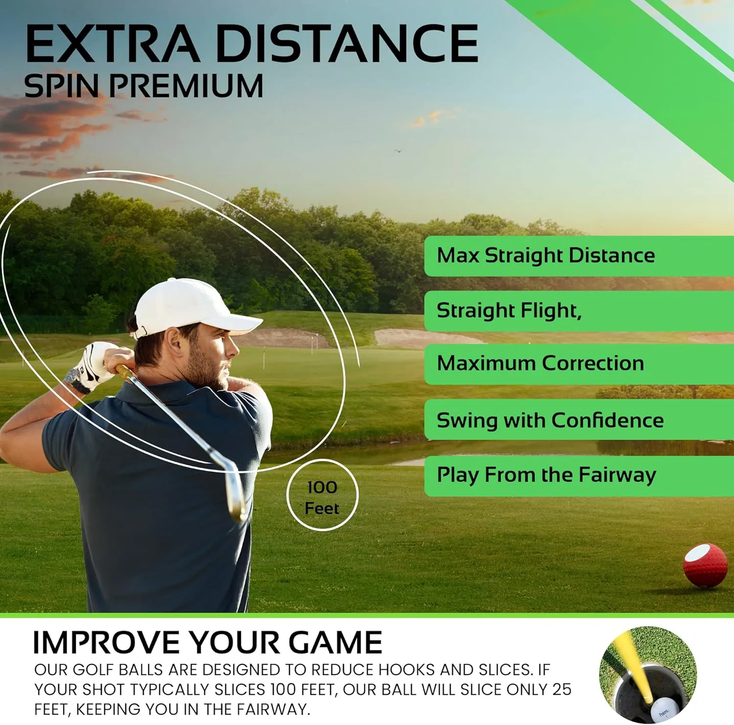 Polara Golf Self-Correcting Golf Balls – Soft Feel, Anti-Slice & Hook Correction, Exceeds USGA Limits, Dimple Pattern, High-Performance Balls for Men & Women – 1 Dozen