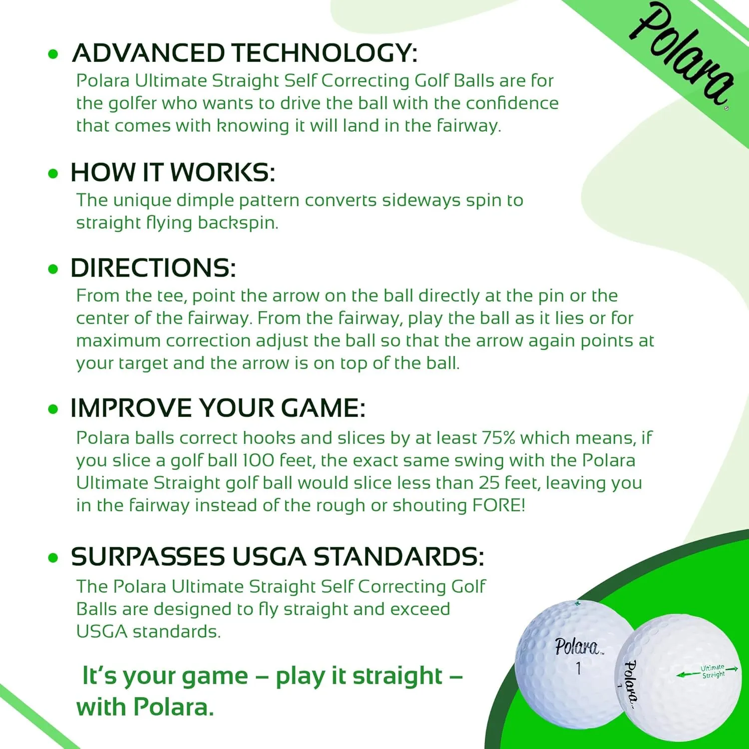 Polara Golf Self-Correcting Golf Balls – Soft Feel, Anti-Slice & Hook Correction, Exceeds USGA Limits, Dimple Pattern, High-Performance Balls for Men & Women – 1 Dozen