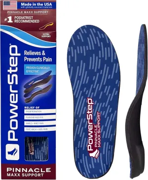 PowerStep Pinnacle Maxx Orthotic Insoles - for Maximum Stability & Comfort - Firm   Flexible Angled Heel Style to Help Flat Feet & Overpronation - Heavy Duty Inserts - Made in USA (M 16 )