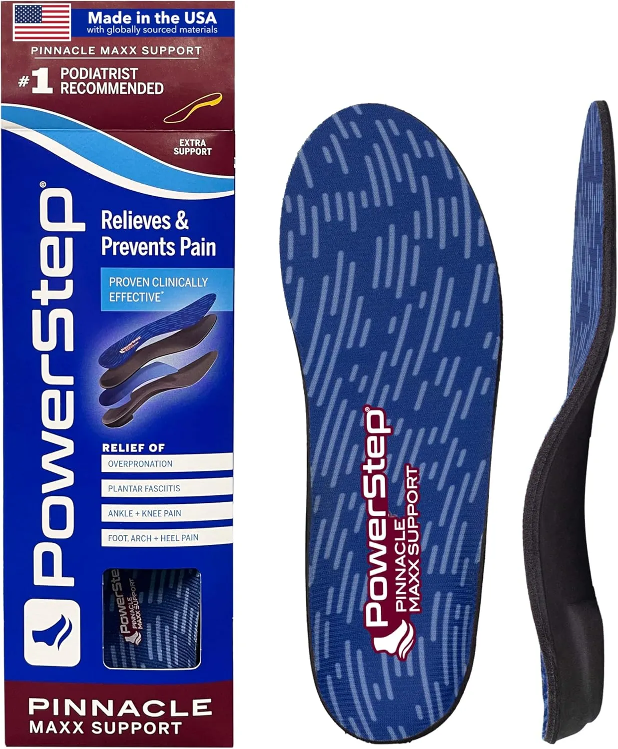 PowerStep Pinnacle Maxx Orthotic Insoles - for Maximum Stability & Comfort - Firm   Flexible Angled Heel Style to Help Flat Feet & Overpronation - Heavy Duty Inserts - Made in USA (M 16 )
