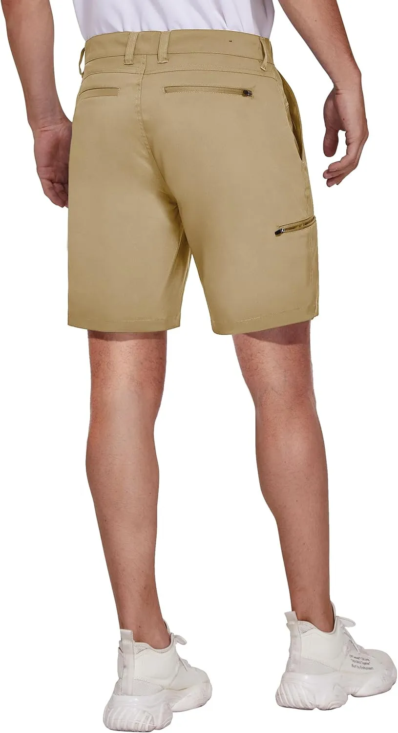 PULI Mens Golf Hybrid Shorts 7 Inch Dress Stretch Hiking Flat Front Quick Dry Lightweight Board Casual Shorts with Pockets