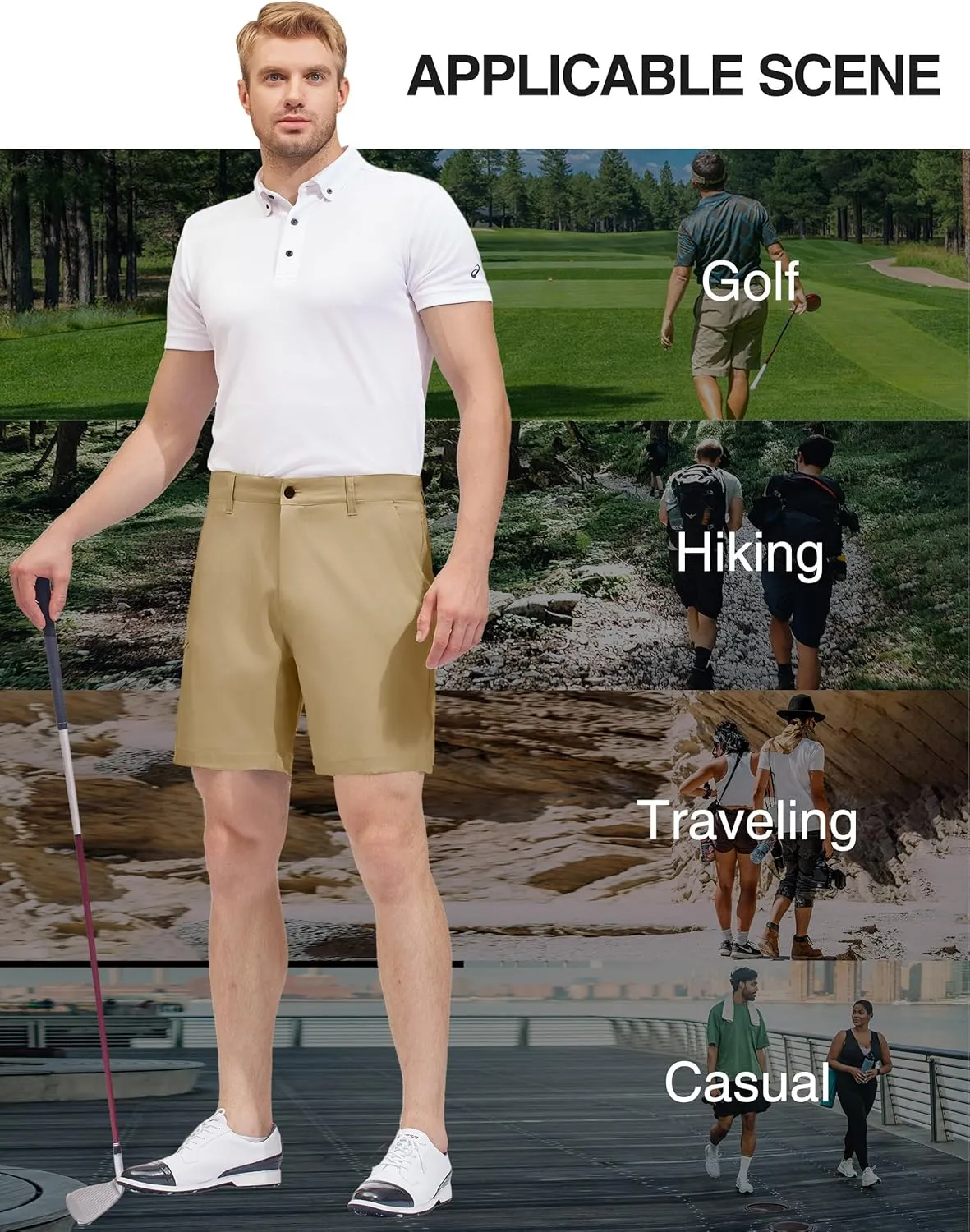 PULI Mens Golf Hybrid Shorts 7 Inch Dress Stretch Hiking Flat Front Quick Dry Lightweight Board Casual Shorts with Pockets