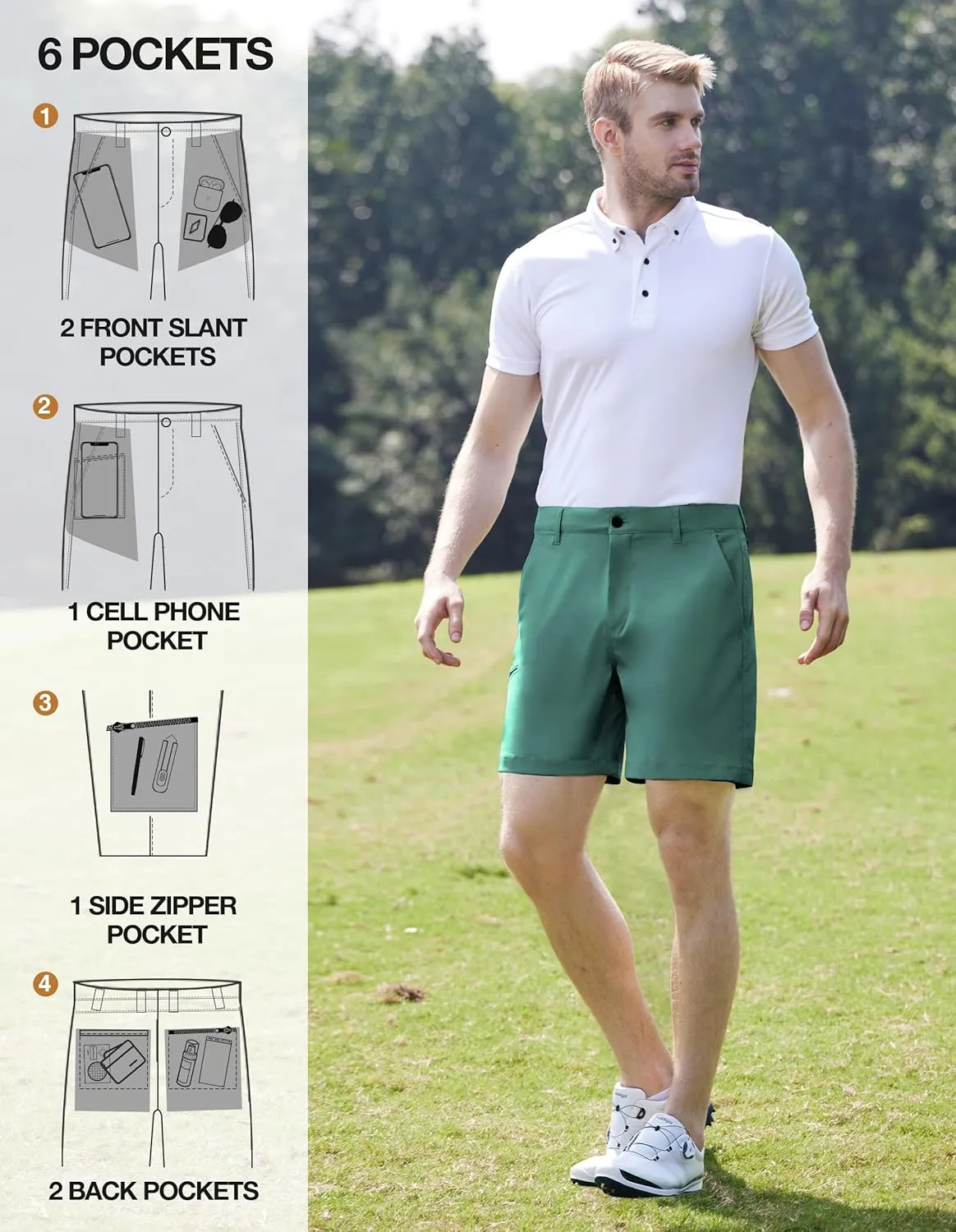 PULI Mens Golf Hybrid Shorts 7 Inch Dress Stretch Hiking Flat Front Quick Dry Lightweight Board Casual Shorts with Pockets