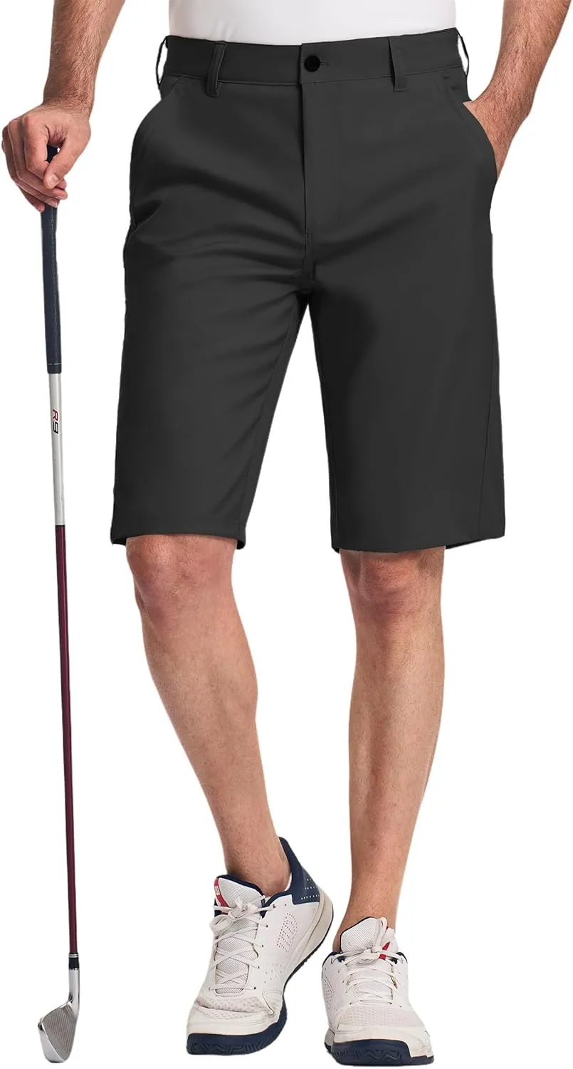 PULI Men's Stretch Golf Short Quick Dry Dress Casual Lightweight Flat Front 10" Summer Hybrid Shorts with Pockets