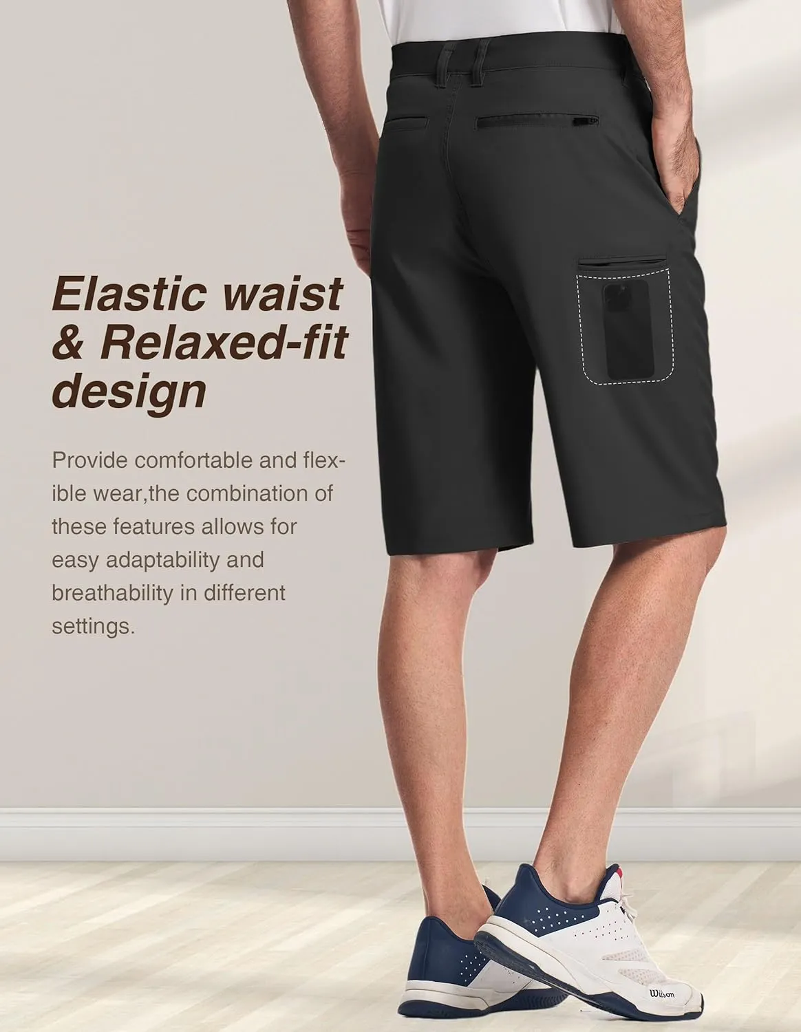PULI Men's Stretch Golf Short Quick Dry Dress Casual Lightweight Flat Front 10" Summer Hybrid Shorts with Pockets
