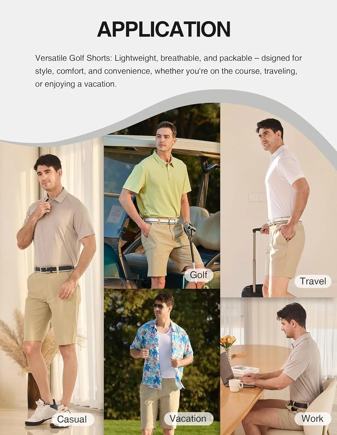 PULI Men's Stretch Golf Short Quick Dry Dress Casual Lightweight Flat Front 10" Summer Hybrid Shorts with Pockets