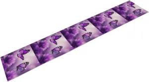 Purple Flower Butterflies Table Runner for Kitchen Dining, Summer Linen Table Runners Vintage Long Tablescarf Farmhouse Tablecloth for Holiday Parties, Weddings Decor 13x72 Inch