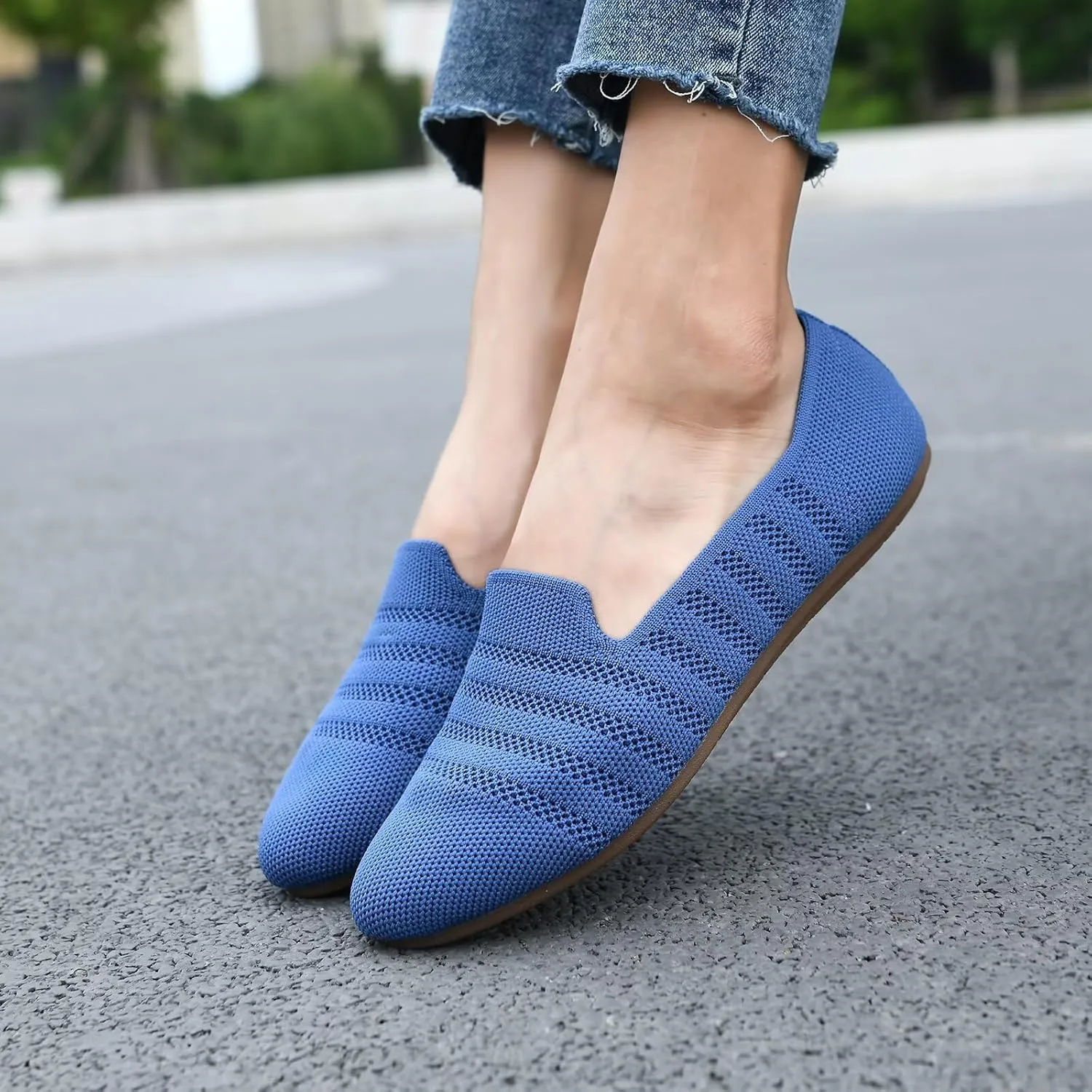 Puxowe Women's Knit Ballet Flats Slip-On Shoes with Low Wedge Sole - Comfortable Round Toe Shoes for Walking, Dress & Casual Outfits