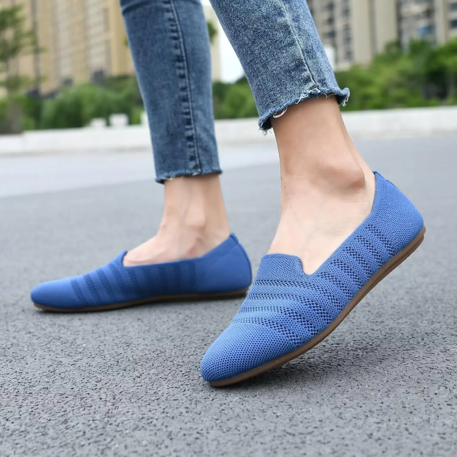 Puxowe Women's Knit Ballet Flats Slip-On Shoes with Low Wedge Sole - Comfortable Round Toe Shoes for Walking, Dress & Casual Outfits