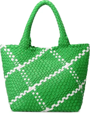 Queenoris Fashion Woven Tote Bag for Women, Shopper Bag Soft Vegan Leather Hand-woven Handbag with Purse