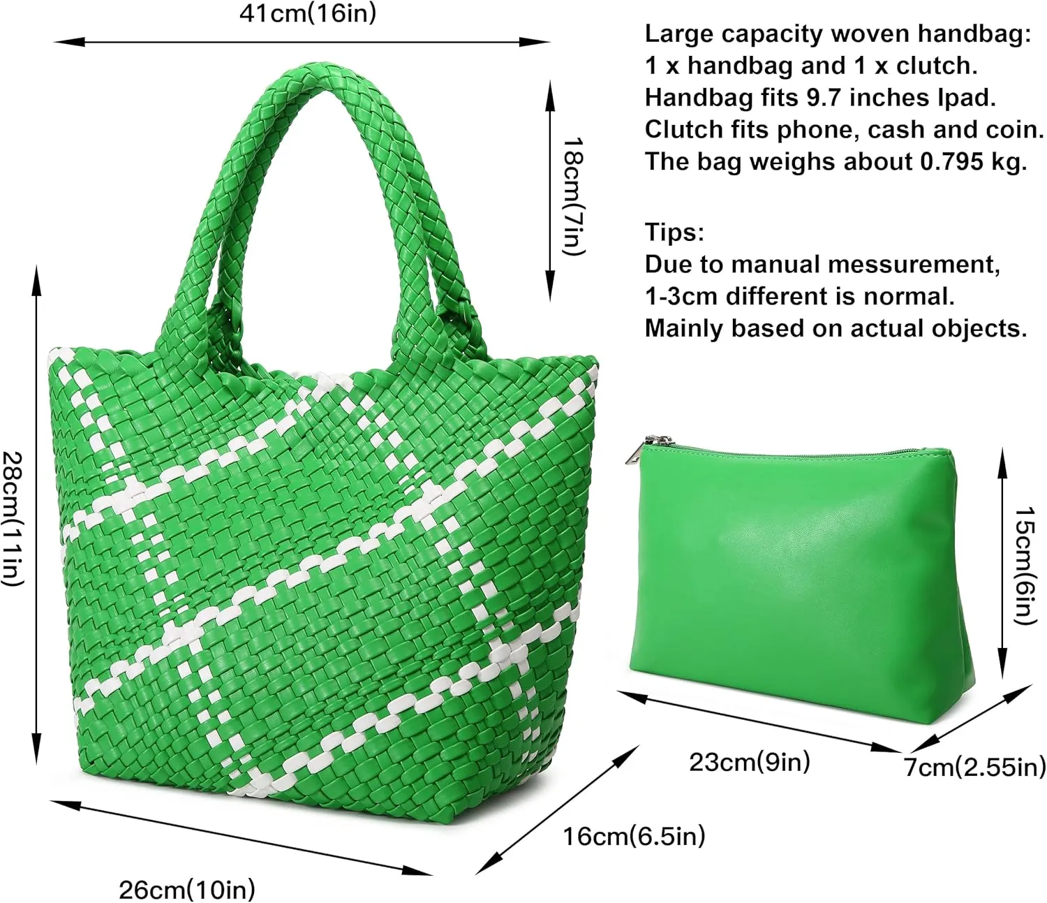 Queenoris Fashion Woven Tote Bag for Women, Shopper Bag Soft Vegan Leather Hand-woven Handbag with Purse