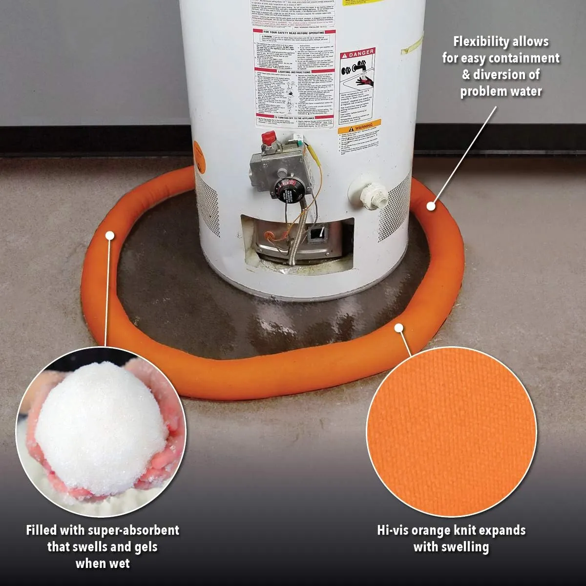 Quick Dam WUB210-2 Water Activated Flood Barrier – 10 ft, 2-Pack, Orange – Indoor Leak Protection, Absorbs 3.1 Gallons Each, Swells to 2.5" High