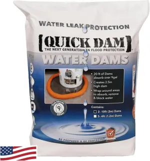 Quick Dam WUB210-2 Water Activated Flood Barrier – 10 ft, 2-Pack, Orange – Indoor Leak Protection, Absorbs 3.1 Gallons Each, Swells to 2.5" High