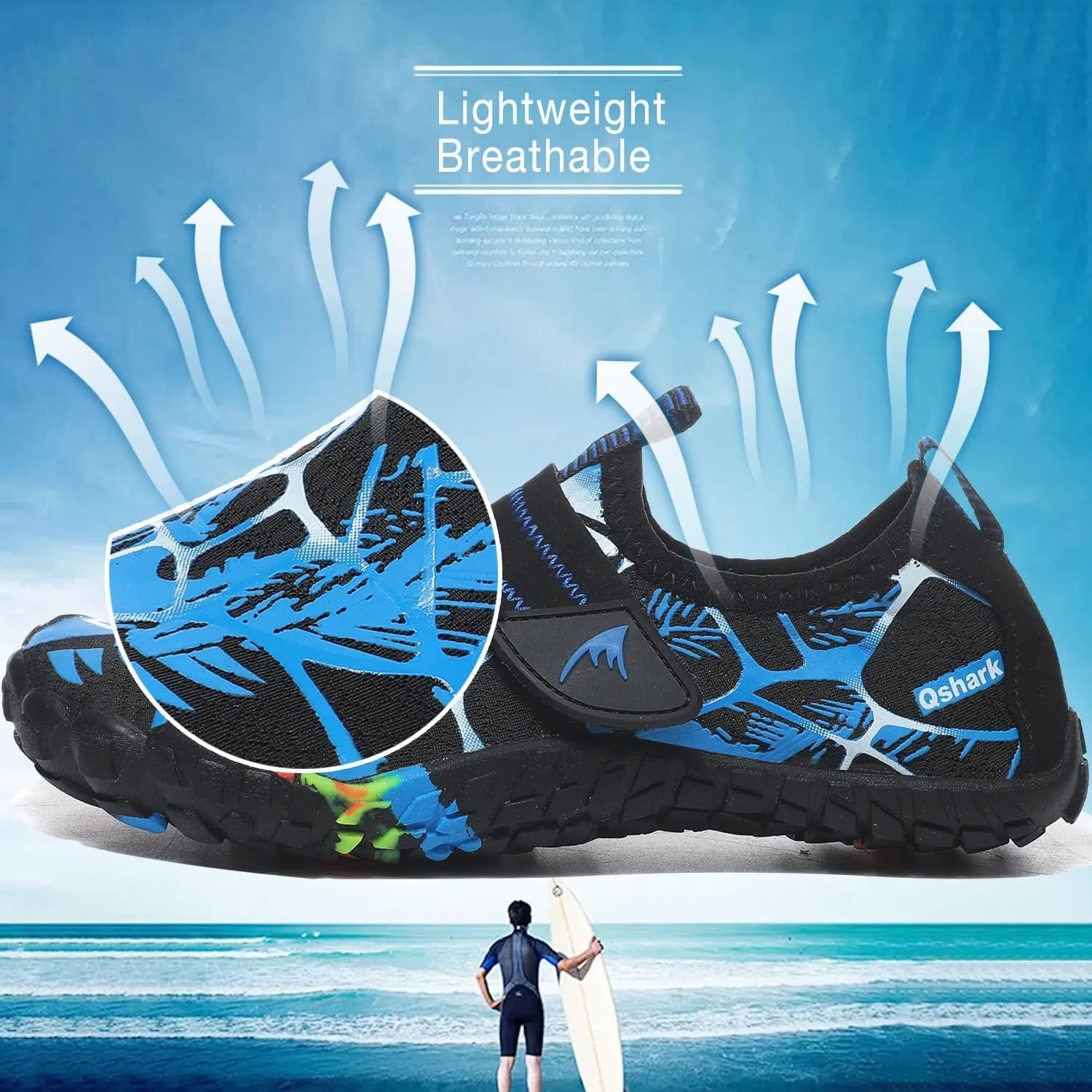 Quickshark Kids Water Shoes Boys Girls Barefoot Aqua Socks Outdoor Indoor Quick Dry Sandals Lightweight Slip On Walking Sneakers for Beach Pool Swim (Little Kid/Big Kid)