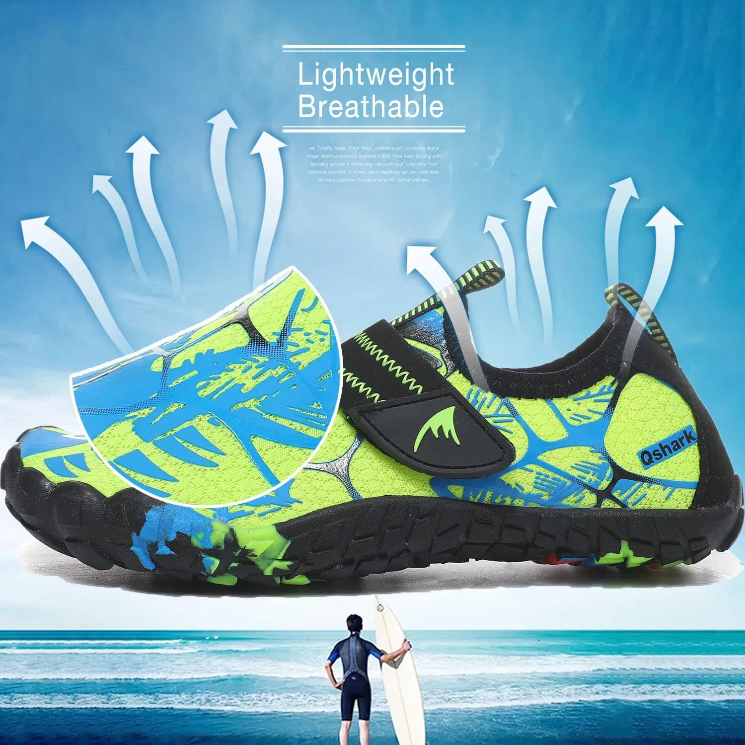 Quickshark Kids Water Shoes Boys Girls Barefoot Aqua Socks Outdoor Indoor Quick Dry Sandals Lightweight Slip On Walking Sneakers for Beach Pool Swim (Little Kid/Big Kid)