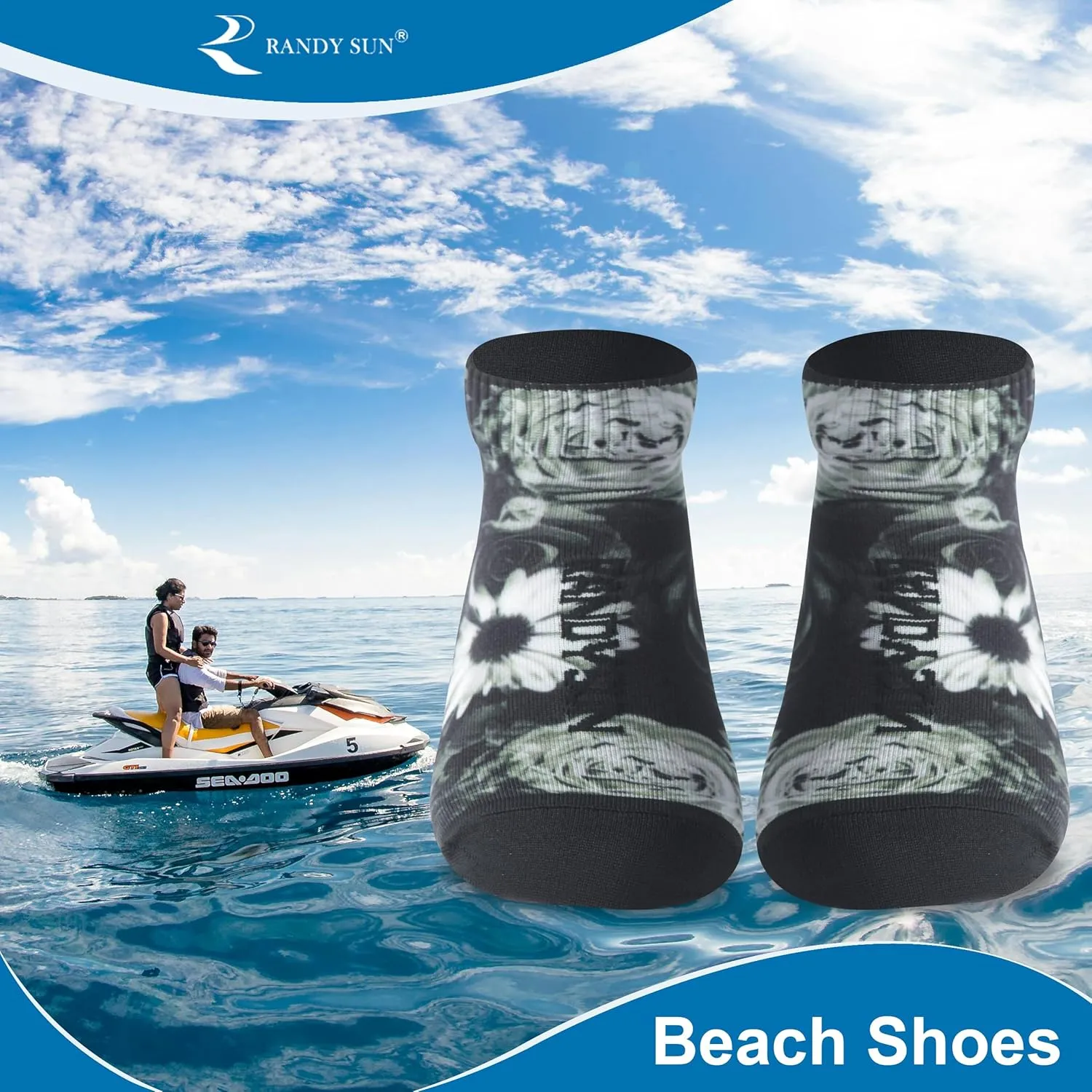 RANDY SUN Barefoot Quick-Dry Sand Beach Socks, Breathable Seamless Yoga Sock With TPE Sole