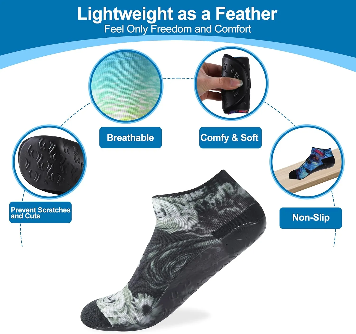 RANDY SUN Barefoot Quick-Dry Sand Beach Socks, Breathable Seamless Yoga Sock With TPE Sole