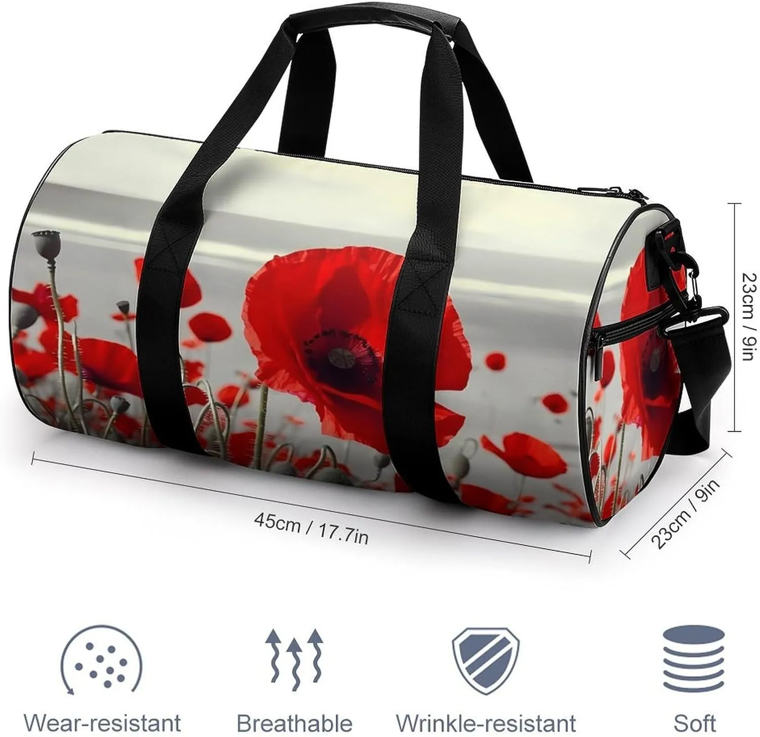 Red Poppy Flower Duffel Bag for Men Women Gym Bag Sports Small Overnight Bag for Travel Weekender, 17.7in/9in/9in, XB0606009