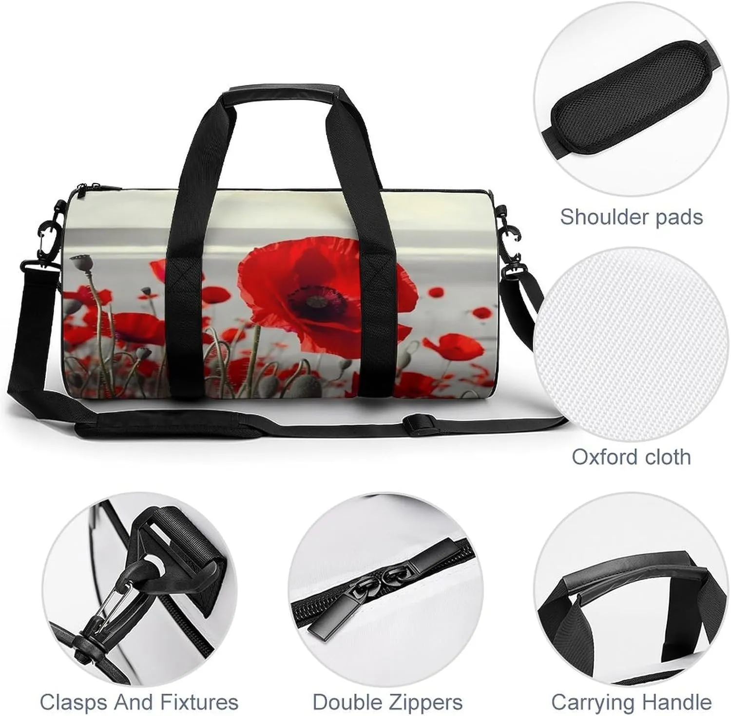 Red Poppy Flower Duffel Bag for Men Women Gym Bag Sports Small Overnight Bag for Travel Weekender, 17.7in/9in/9in, XB0606009