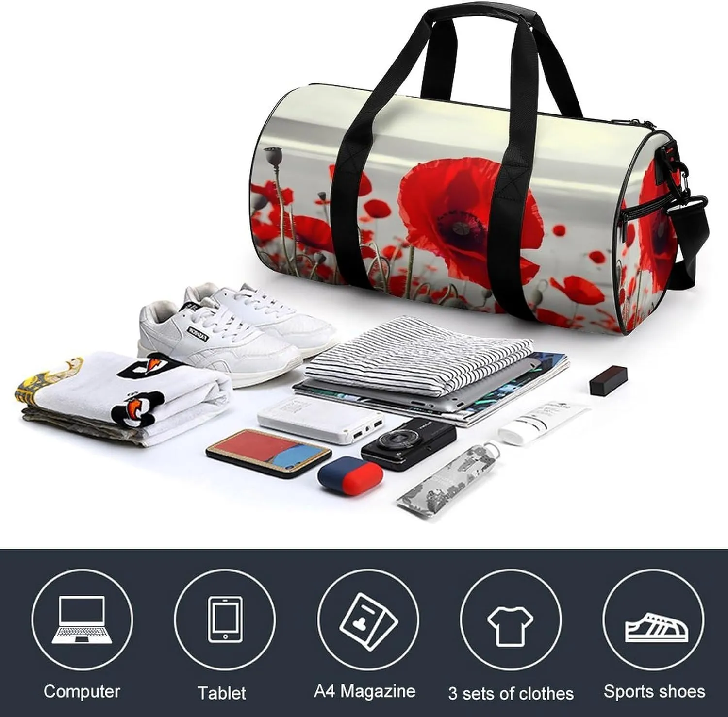 Red Poppy Flower Duffel Bag for Men Women Gym Bag Sports Small Overnight Bag for Travel Weekender, 17.7in/9in/9in, XB0606009