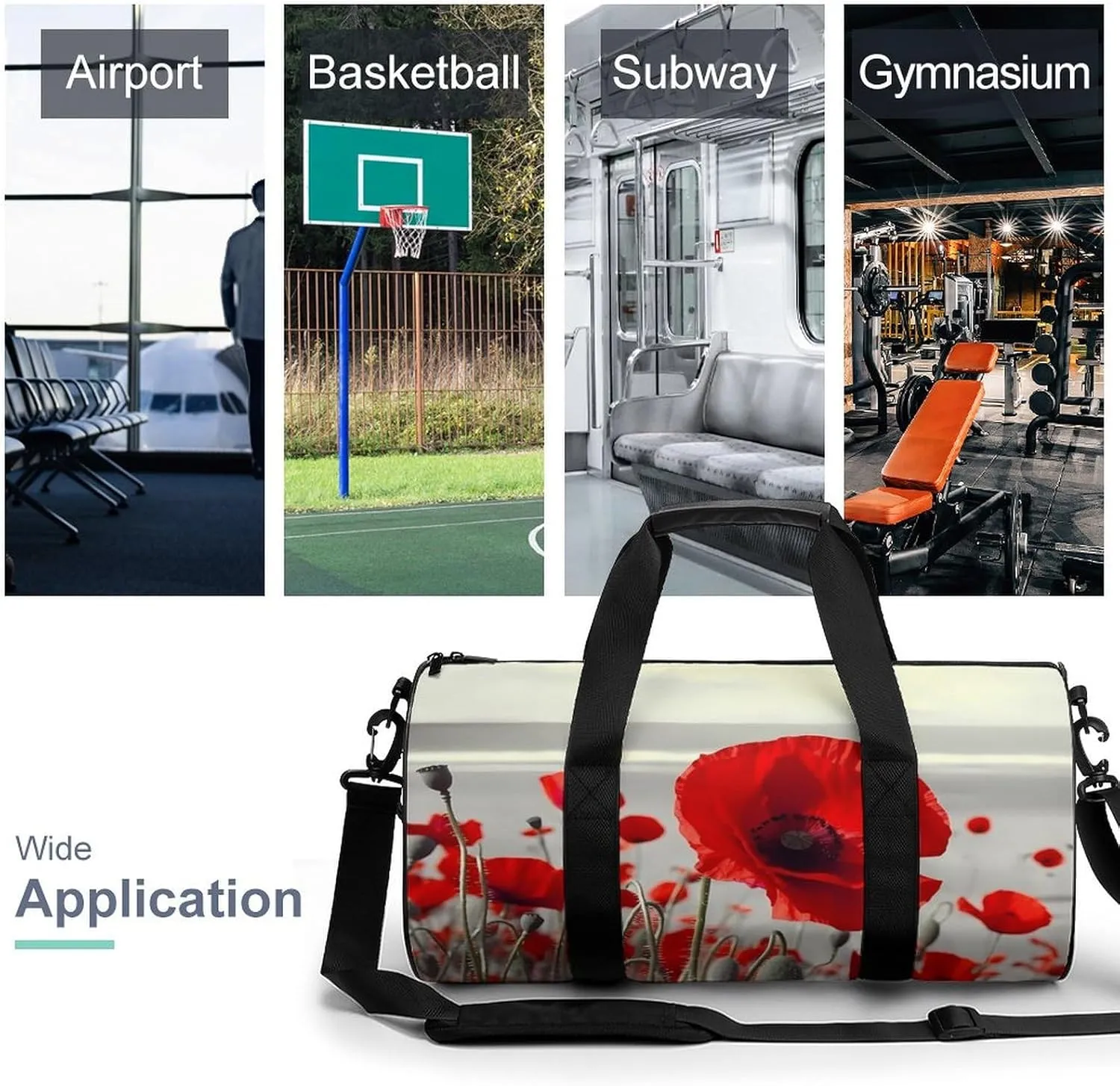 Red Poppy Flower Duffel Bag for Men Women Gym Bag Sports Small Overnight Bag for Travel Weekender, 17.7in/9in/9in, XB0606009
